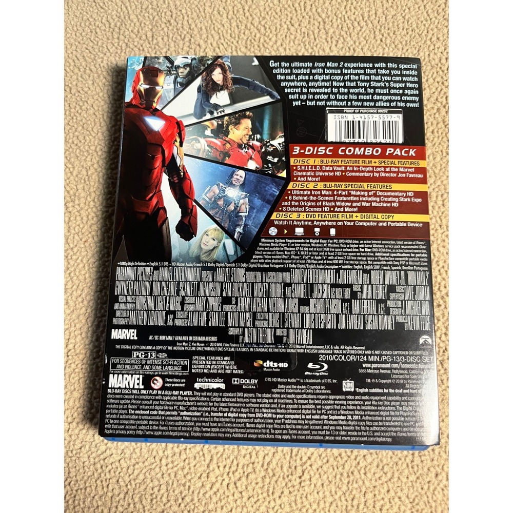 Iron Man 2 Blu-ray DVD Digital Copy 3-Disc Combo Pack Marvel Studios Slipcover - Picture 2 of 8